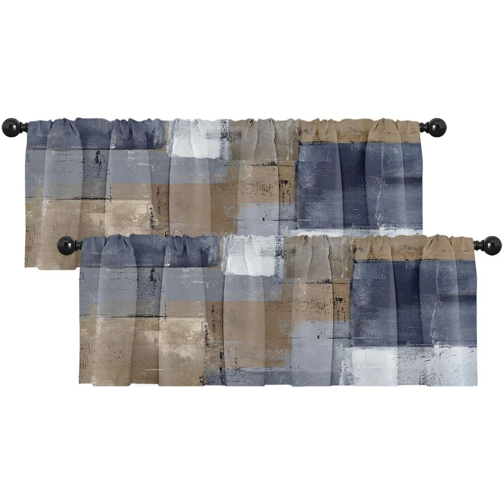2 Pack, 52x18 Inch Valances for Windows, Abstract Grey